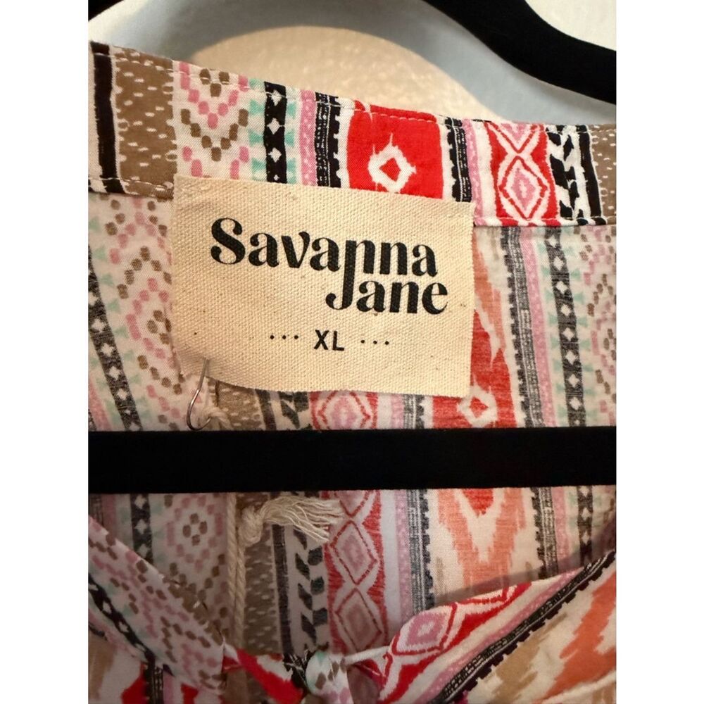NWT SAVANNA JANE Top Womens Pink Cottagecore Peasant Southwest Pattern Size XL - Picture 2 of 9